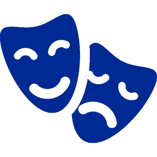 Kate Current blurb theater masks blue